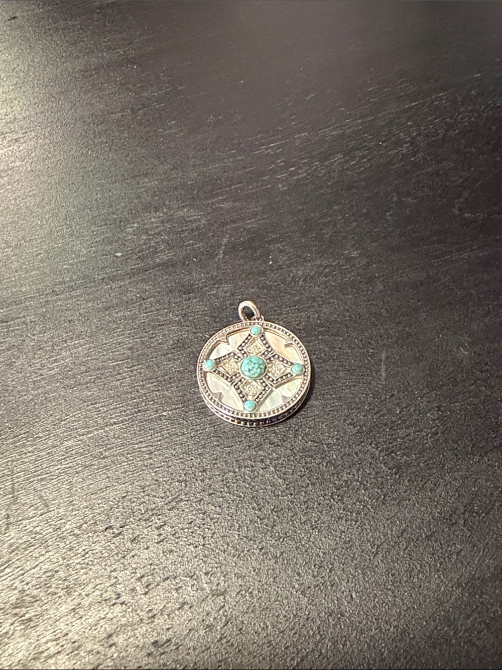 Round Sterling Silver Pendant with Turquoise Accents